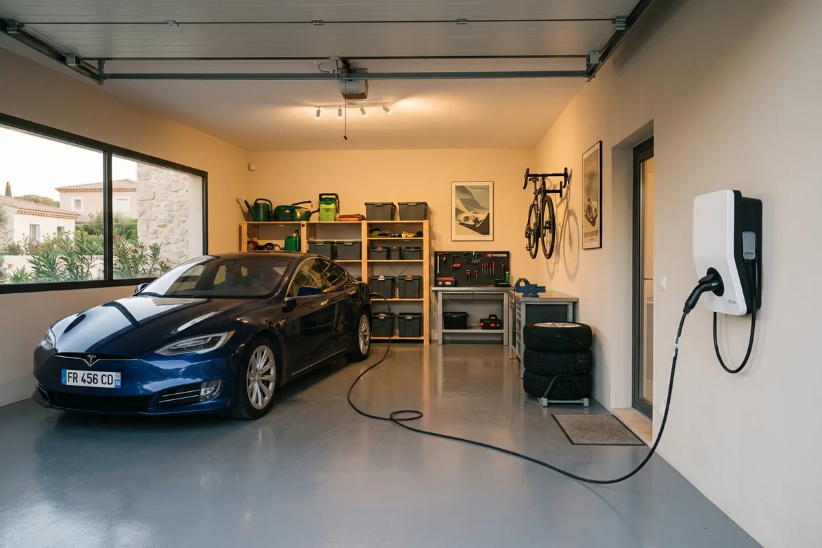 Installation borne de recharge wallbox terminée dans un garage particulier à Grâces